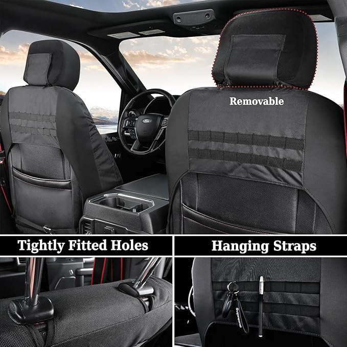 Coverado Front Seat Covers, Waterproof Oxford Seat Protector for Car Seat Cushions for Kids & Dogs, Compatible with 2015-2026 Ford F150 & 2017-2026 Ford F250 F350 F450 (Black, 2PCS)