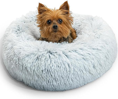 Best Friends by Sheri The Original Calming Donut Dog Bed for Extra-Small Dogs up to 10 lbs, Shag Faux Fur, Frost Gray, 18" x 18"