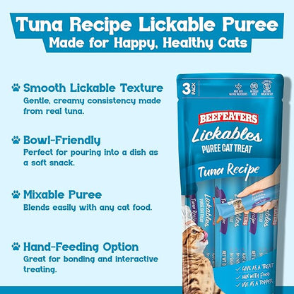 Beefeaters Tuna Pure Cat Treats 1.59oz (12 Pack) | Lickable Squeeze Tube Treats, Grain-Free, No Added Sugar, Real Tuna, Taurine-Enriched, Ideal for Bonding, Seniors, Toppers & Everyday Treating