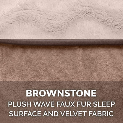Furhaven Replacement Dog Bed Cover Perfect Comfort Plush & Velvet Waves Sofa-Style, Machine Washable - Brownstone, Large