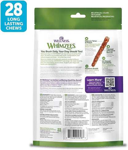 Wellness WHIMZEES Veggie Sausage Dog Dental Treat, Chews, Freshens Breath, Small Size, 14.81 oz Bag, 28 Count