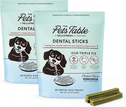 The Pets Table Dental Chews for Dogs 28 Sticks (20 oz), Chicken, Mint & Parsley | Dental Treats/Teeth Cleaning Chews | Removes Plaque and Tarter | Dental Sticks for Bad Breath Treatment | Dental Bones