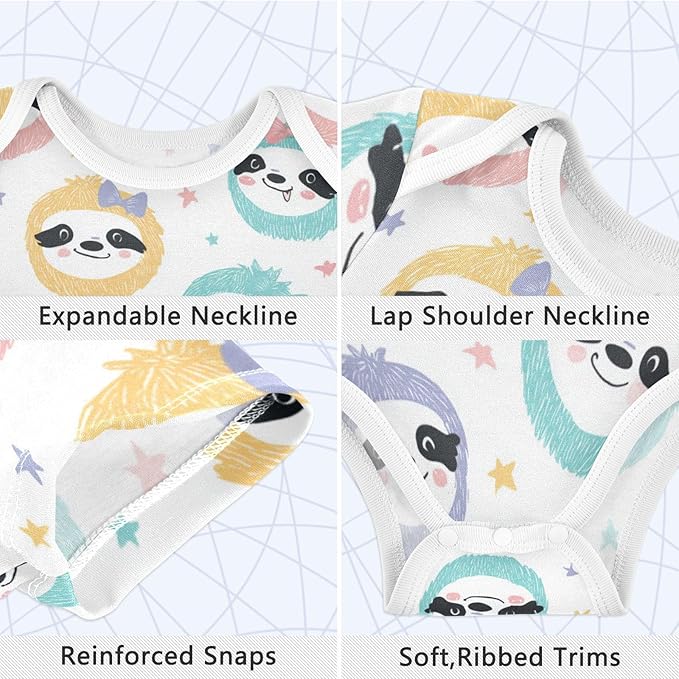 Bright Emotions Raccoons Baby Short Sleeve Bodysuits Romper Unisex Infant Outfit Wrapping Clothes for Boy Girl kids 3M