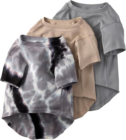 Pet Passion Toby II - The Perfect Tee, 3 Pack Short Sleeve Pet T-Shirt 100% Organic Cotton Tees Clothes for Small, Medium, Large Dogs, Black Sand Tie Dye, X-Small (5-12 lbs)