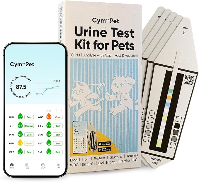 Pet Urine Test Kit with AI App | Dog & Cat Strips | Glucose, Protein, Blood, pH & More | 10 Wellness Indicators | 60s Non-Invasive at Home [5 Tests]