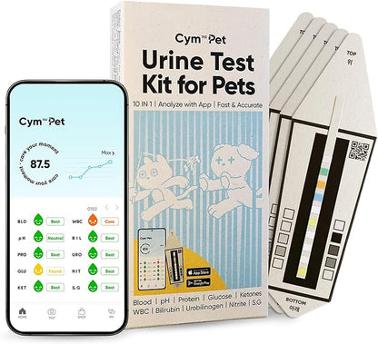 Pet Urine Test Kit with AI App | Dog & Cat Strips | Glucose, Protein, Blood, pH & More | 10 Wellness Indicators | 60s Non-Invasive at Home [5 Tests]