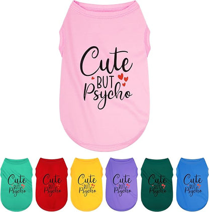 Expressive Polyester Dog Shirt Vest: Soft and Lightweight Puppy Shirt for Small and Medium Dogs, Featuring the Playful 'Cute but Psycho' Slogan Print Shirts Tank Top Pink XXL