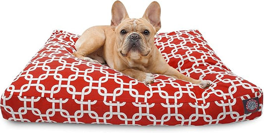 Red Links Small Rectangle Indoor Outdoor Pet Dog Bed With Removable Washable Cover By Majestic Pet Products