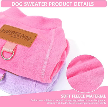 2 Pack Dog Sweaters with Leash Ring Fleece Dog Winter Clothes for Small Medium Dogs Girl Boy Turtleneck Pet Pullover Sweatshirt Puppy Sweaters Cat Apparel Clothing, L, Pink and Purple