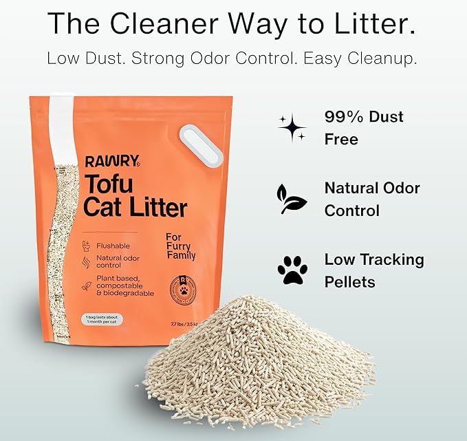 Tofu Cat Litter by Rawry | Flushable Natural Compostable Cat Litter Five Bags (5 Month Supply: 17.5kg)