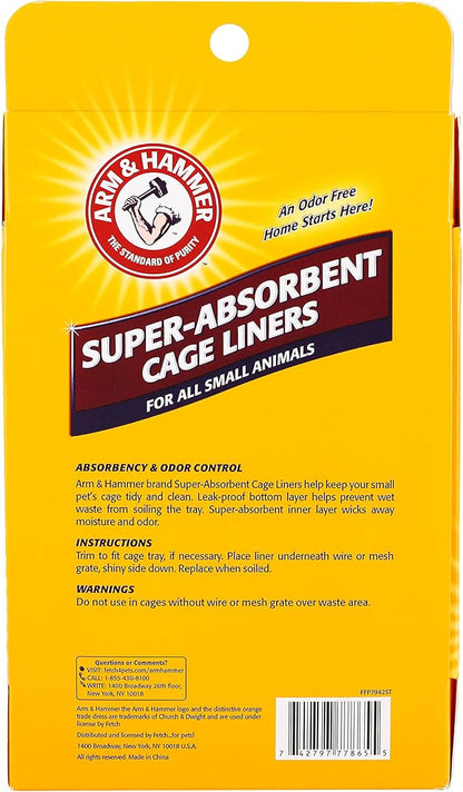 Arm & Hammer Super Absorbent Cage Liners for Guinea Pigs, Hamsters, Rabbits & Small Animals, Odor Control Cage Tray Liners for Wire or Mesh Grate Cages, Trim to Fit, 7 Count - 48 Pack
