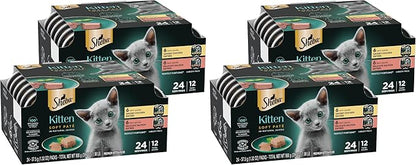 Sheba Perfect Portions Kitten Wet Food,Pate Cat Food Wet Entree,Chicken Recipe and Salmon Recipe,2.6 oz. -Pack Trays (,24 Servings),12 Count (Pack of 4)