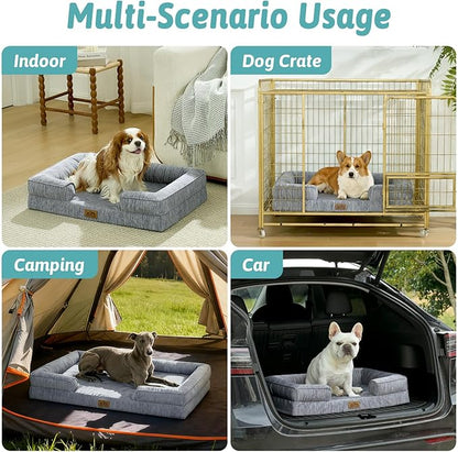 COZY KISS Cooling Dog Bed for Extra Large Dogs, Q-Max >0.4 Summer Cool Orthopedic Foam Pet Sofa Bed with Sides, Bolster Anti-Slip Couch with Washable Removable Cover, XXL 48x35x7.5 inch, Dark Grey