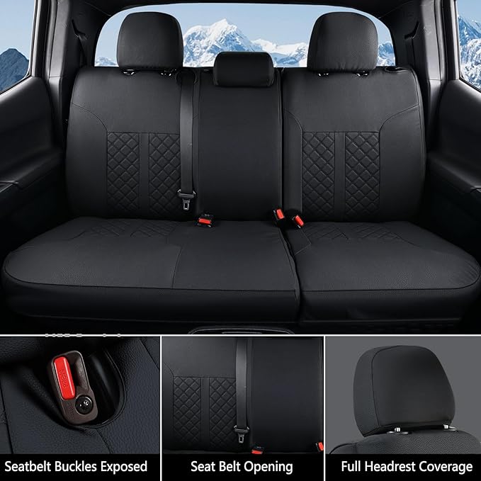 Truckiipa Tacoma Leather Car Seat Covers Full Set Truck Seat Covers Cushion Fit for 2016-2023 Toyota Tacoma Double Crew Cab, Full Set, Black