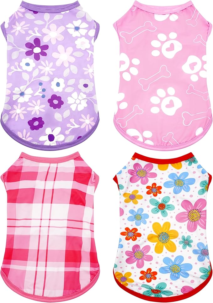 PET SHOW 4 Pack Summer Dog Shirts for Medium Large Dogs Girl UPF 50+ UV Sun Protection Cooling Clothes Tank Top Floral Puppy T-Shirts Pet Holiday Party Sleeveless Vest Pink(X-Large)