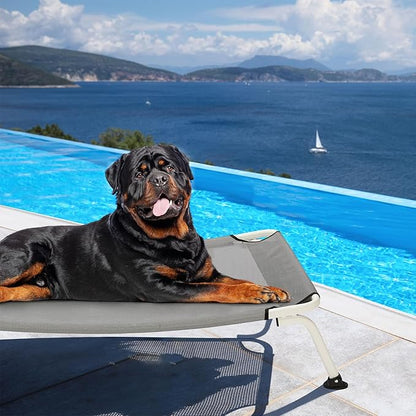 Veehoo Elevated Dog Bed for Outdoor, Cooling Waterproof Raised Dog Cots Beds XL, Curved Off Ground Pet Hammock Cot Lifted for Outside, up to 150lbs, White Legs, Grey 49"