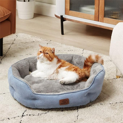 Bedsure Dog Beds for Small Dogs - Round Cat Beds for Indoor Cats, Washable Pet Bed for Puppy and Kitten with Slip-Resistant Bottom, 25 Inches, Frost Blue