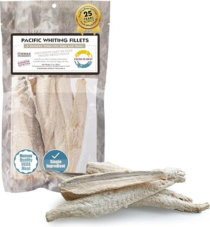 Fresh Is Best Freeze Dried Dog Treats – Raw Freeze Dried Fish for Cats & Canines in Resealable Zipper Bag – High-Protein One Ingredient Dog Treats – Pacific Whiting Fillets – Made in the USA