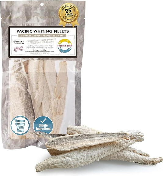 Fresh Is Best Freeze Dried Dog Treats – Raw Freeze Dried Fish for Cats & Canines in Resealable Zipper Bag – High-Protein One Ingredient Dog Treats – Pacific Whiting Fillets – Made in the USA