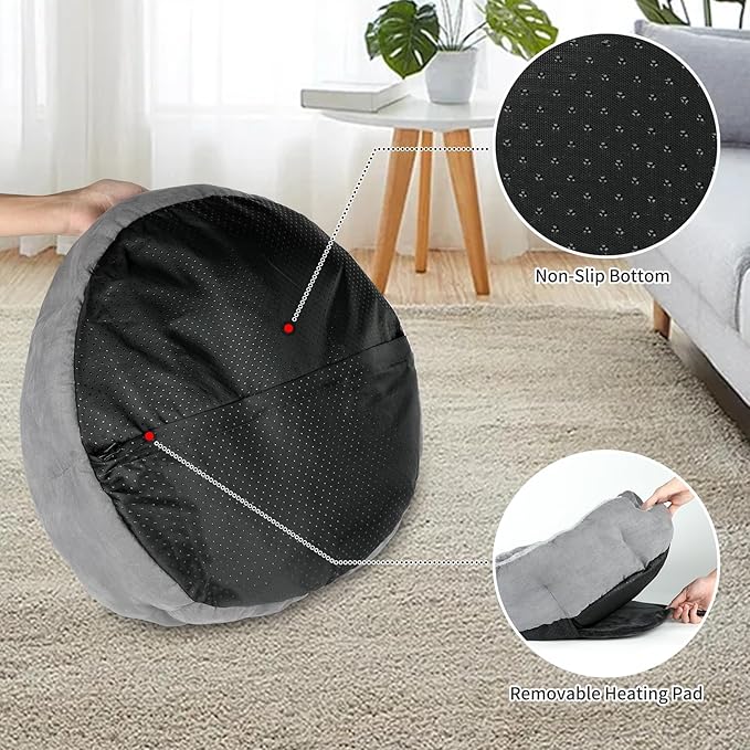Heated Cat Bed Indoor, 18.5" Soft Heated Pet Bed for Indoor Cats with Timer and Temp Adjustable, Warming Cat Bed Heating Pad for Small to Large Cats Kitten