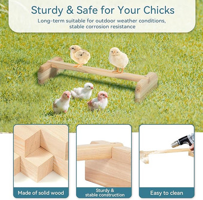 PETSFIT Chick Roosting Bar Prevent Rotation Design, Solid Wooden Thicken Rooster Perch for Coop and Brooder for Birds, Baby Chicks