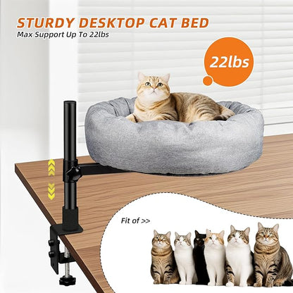 Desk nest cat Bed，cat Bed for Desk Attachment with Soft and Thick Cushions ，Rotation & Adjustable Height -Cats Up to 45 lbs (Grey) ，Cat Bed Desk attachmen for Home Office