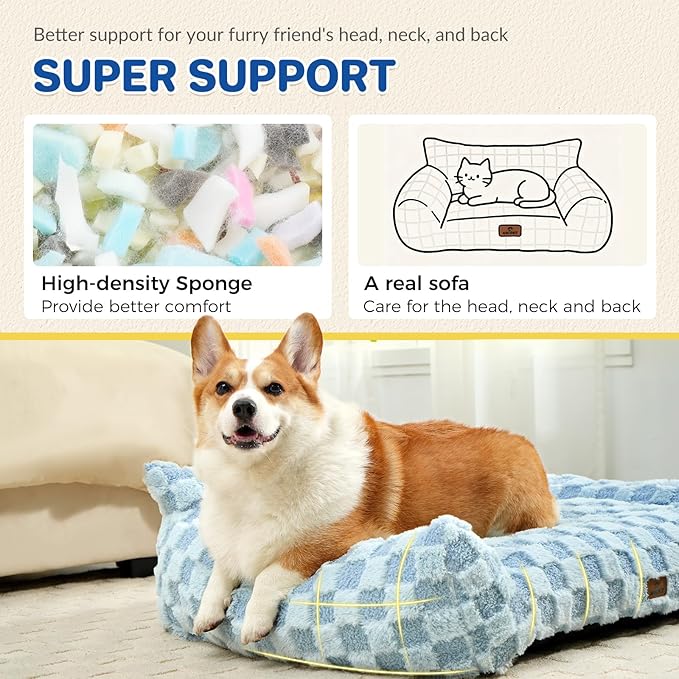 ABCPET Cat Bed Cats Couch for Puppy and Kitten, Fluffy Pet Couch Small Dog Sofa Bed, Supportive Cat Sofa for Indoor Cats, Washable Cover & Non-Slip, 26 inch, Blue