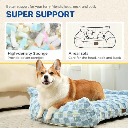 ABCPET Cat Bed Cats Couch for Puppy and Kitten, Fluffy Pet Couch Small Dog Sofa Bed, Supportive Cat Sofa for Indoor Cats, Washable Cover & Non-Slip, 26 inch, Blue