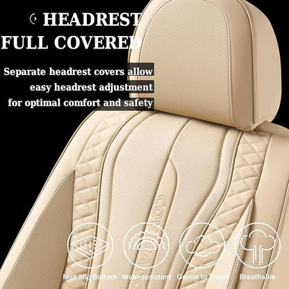 Coverado Car Seat Covers, Front Seat Cover 2-Pack, Faux Leather Waterproof Seat Covers, Car Seat Protectors,Driver Seat Covers Automotive Seat Covers Accessories Universal Fit Most Vehicles Beige