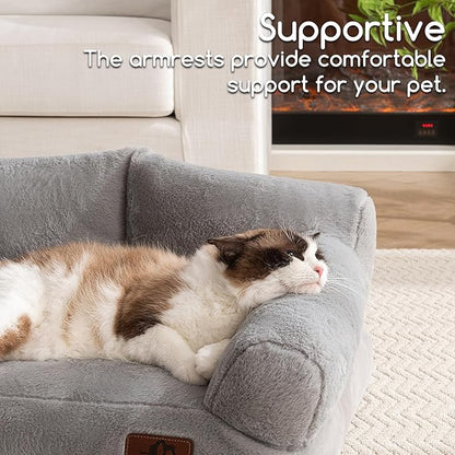 Hollypet Fluffy Dog Cat Bed Pet Couch Beds Plush Soft Warming Washable Puppy Bed for Small Medium Dogs and Large Cats, Silver Gray, 24" L x 18" W x 10" Th