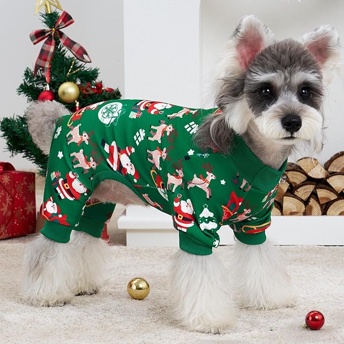 XPUDAC 4 Pack Christmas Dog Pajamas Soft Puppy Outfits for Small Medium Dogs Pet Clothes Pjs Doggie Bodysuit Cat Christmas Apparel, Red Green, S