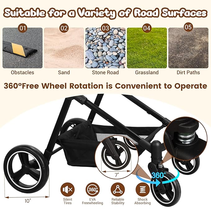 Foldable Double Pet Stroller for 2 Small Medium Cats Dogs, Lightweight Single and Double Integrated Pet Stroller with Detachable Carriers