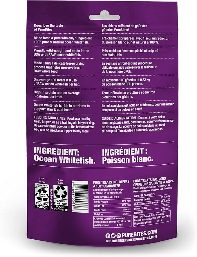 PureBites Freeze Dried Dog Treats, Whitefish, 50g | 1.8oz Pack of 2