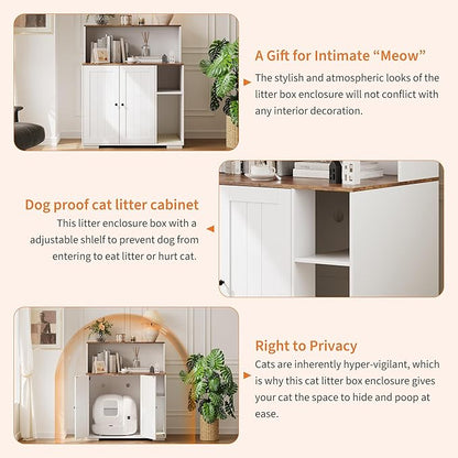 Large Cat Litter Enclosure with Litter Collector, Enclosure for Self-Cleaning Litter Boxes,Adjustable Shelf for Dog Proof,Charging Station, Large Hidden Litter Box for Cat, Cat House