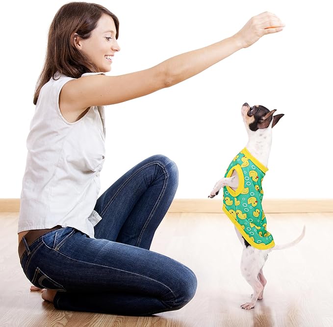 Adorable Yellow Duck Dog Shirt: Lightweight Polyester Cartoon Puppy Vest, Small Medium & Large Dog T-Shirt, Summer Pet Clothes, Cute Dog Apparel, Breathable Dog Tank Top Purple M