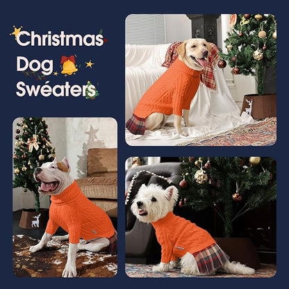 IECOii Big Girl Dog Sweater Dress, Cable Knit Sweater for Extra Large Dogs Girl, Orange, 4XL, Cute Dog Warm Dress for Fall Winter, Good Stretcy Fit Knitwear for Giant Breed Dogs Female Indoor Outdoor