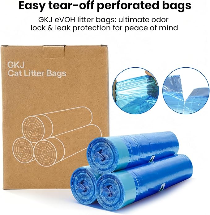 GKJ Cat Litter Refill Bags, 48pcs for Up to 12-Month Supply, Replaced Cat Waste Bags for Litter Trash Can, 7-Layer EVOH Odor Control, One-Pull Seal, No Twisting, No Tying