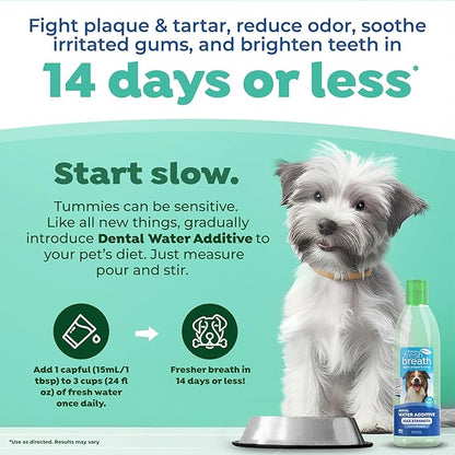 TropiClean Fresh Breath Advanced Whitening Water Additive for Dogs, Max Strength Dog Teeth Cleaning and Breath Freshener Solution, 16oz