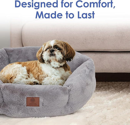 American Kennel Club Round Plush Dog Bed - 20" Cozy Donut Design for Small Pets, Ultra-Soft Washable Pet Bed with Non-Slip Bottom, Durable High-Loft Filling, Gray
