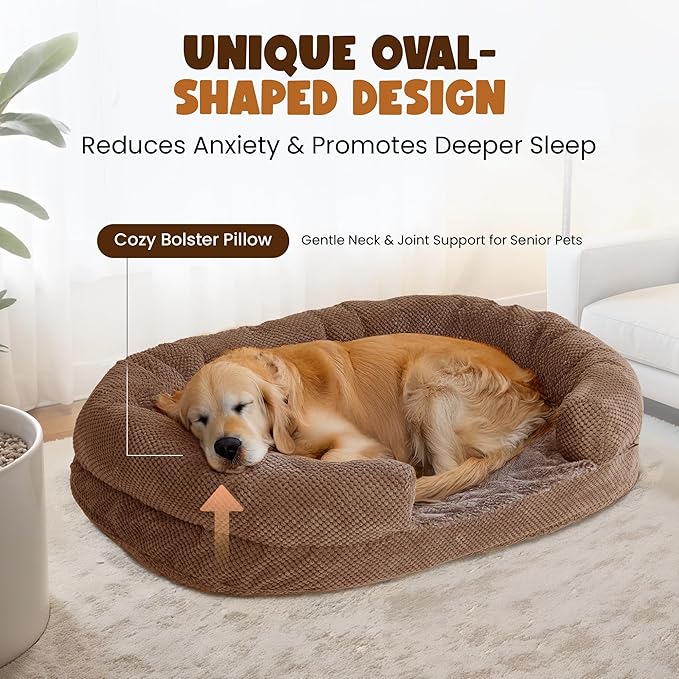 Orthopedic Dog Bed for Extra Large Dogs – 48"x36" XL Waterproof Memory Foam Pet Couch with Bolster Sides, Washable Removable Cover, Non-Slip Bottom, Joint Support Dog Sofa Bed for Large Breeds