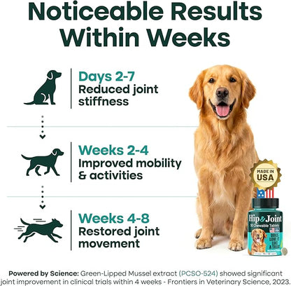 Natureflow Hip & Joint Supplement for Dogs, 300mg Green-Lipped Mussel for Dog Arthritis Pain Relief, Glucosamine, MSM & Chondroitin, Zero Sugar, Large Medium Small Breeds, 50 Chewable Tablets