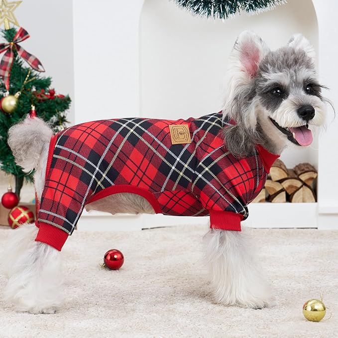 XPUDAC 4 Pack Dog Pajamas Plaid Dog Clothes for Small Medium Dogs Girl Boy Comfy Puppy Onesie Pet Christmas Outfit Cat Pjs Jammies, 2XL