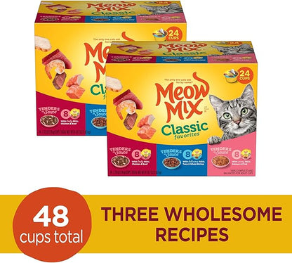 Meow Mix Tenders in Sauce Classic Favorites Wet Cat Food Variety Pack,2.75 Ounce Cup,(Pack of 96)