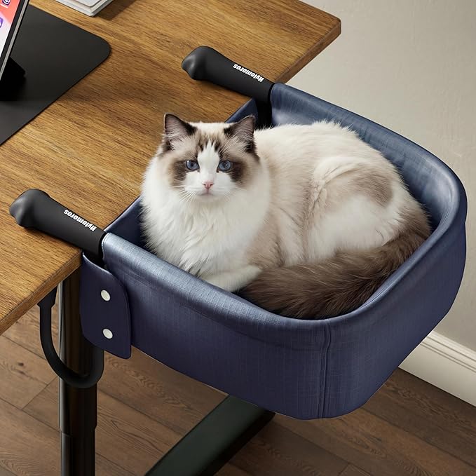 Cat Desk Bed for Large Cats 50 lbs Heavy Duty Cat Bed for Desk Attachment with Paw Design Extra-Sturdy Dog Chair Dual-Sided Mat Waterproof Easy Assembly for Gaming Desk Kitchen Island Blue
