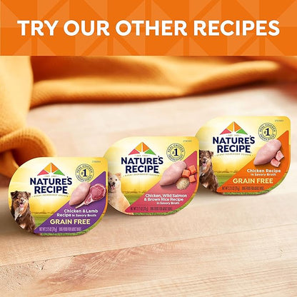 Nature's Recipe Grain Free Wet Dog Food Variety Pack, Chicken Recipes with Beef, Turkey & Lamb in Savory Broth, 2.75 oz. Cups (Pack of 48)
