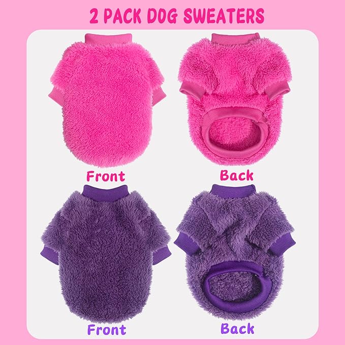 2 Pieces Dog Sweaters for Small Dogs Girl Fall Winter Warm Puppy Clothes Fleece Chihuahua Sweater Cute Small Pet Clothes for Puppy Cat, Medium