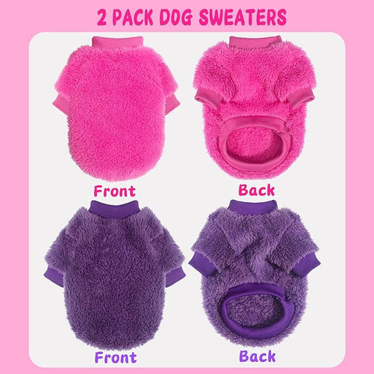 2 Pieces Dog Sweaters for Small Dogs Girl Fall Winter Warm Puppy Clothes Fleece Chihuahua Sweater Cute Pet Clothing for Doggie Cat, Large