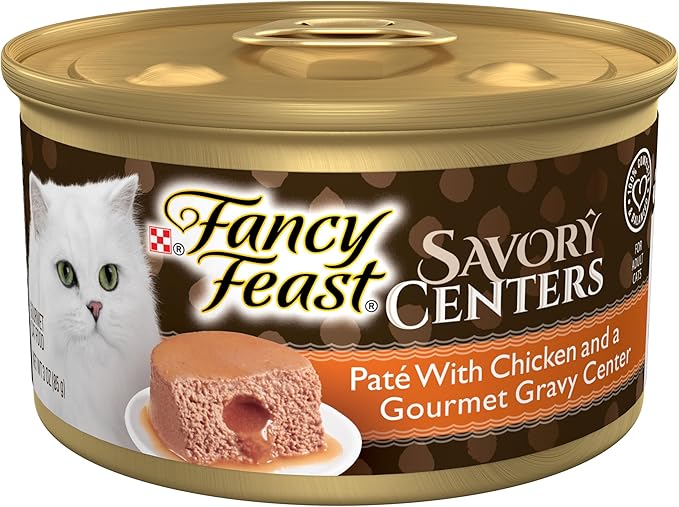 Purina Fancy Feast Savory Centers Gourmet Wet Cat Food Pate With Chicken and Gravy Center, (Pack of 24) 3 oz Cans