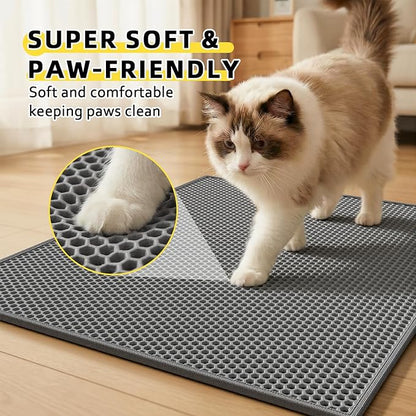 Cat Litter Mat, 30"X24" Large Double Layer Litter Trapping Mat, Waterproof/Urineproof, Easy to Clean Kitty Litter Mats for Floor, Scatter Control (Grey-2Pack)