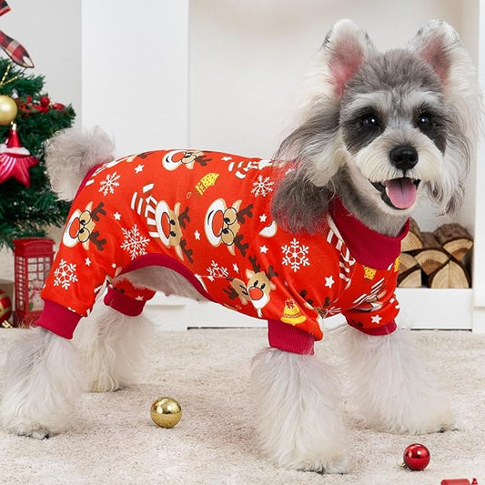 XPUDAC 4 Pack Christmas Dog Pajamas Comfy Dog Clothes for Small Medium Dogs Girl Boy Holiday Pet Outfit Puppy Onesie Cat Pjs Jammies, M